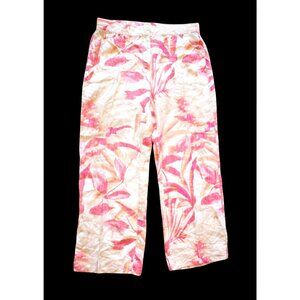 Chicos 100% Linen Pants Palm Tree 1.5 Regular W34XL30 Pockets wide leg Lagenlook